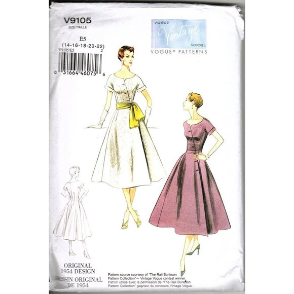 Vogue V9105 Misses 14 to 22 Circa 1954 Fitted Dress UNCUT Sewing Pattern - Picture 1 of 2